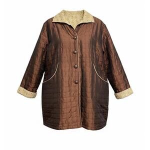 Vtg Reversible Quilted Copper&Beige Jacket w Button Closure Single Stitch 2XL